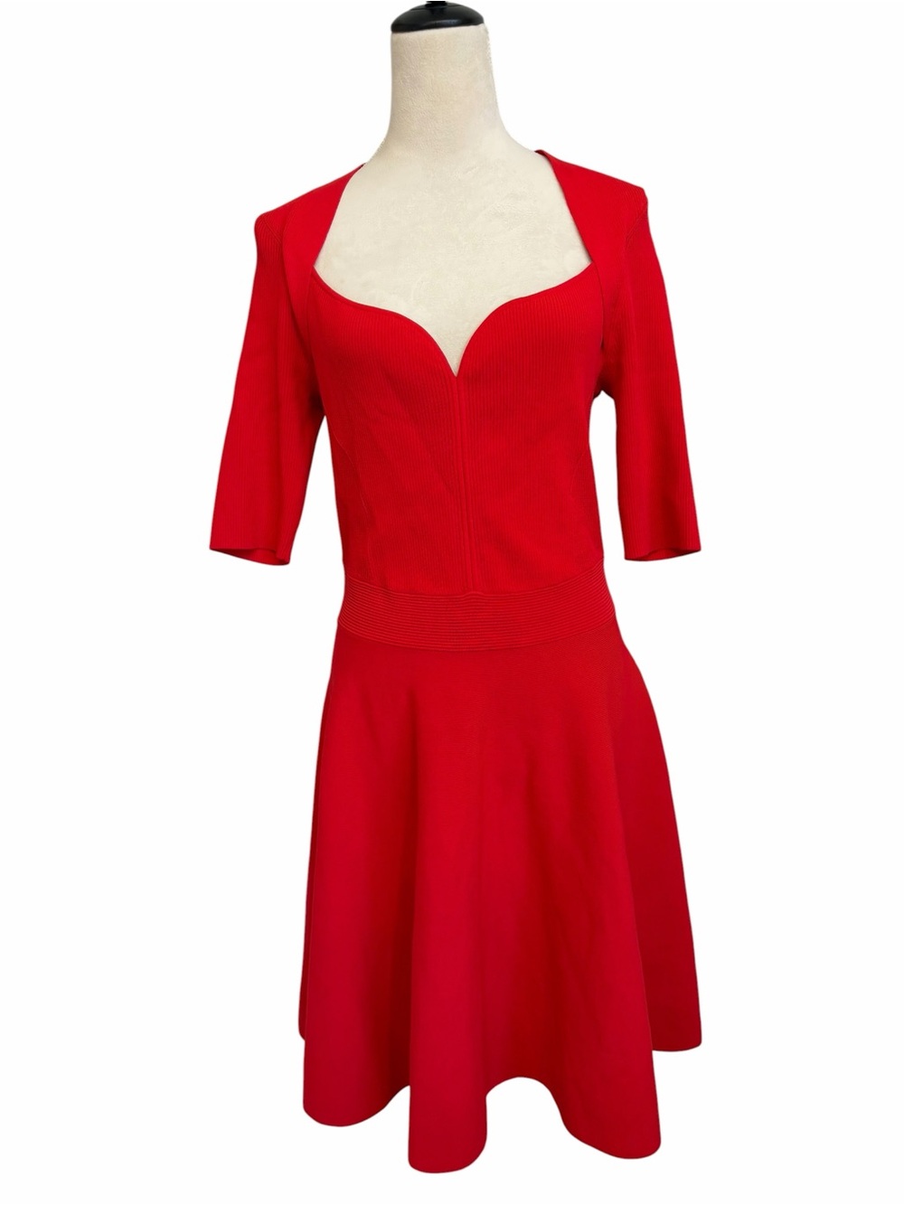 NWT Ted Baker Red Milli Sweetheart Neck Fit-and-Flare Sweater Dress - Picture 4 of 9